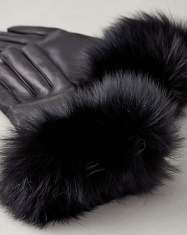 Guantes de piel Alessa con pelo de zorro – Negro