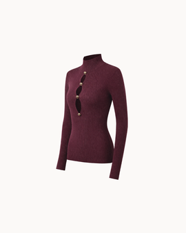 Sculpt Button Knit Top - Burgundy