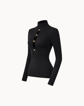 Sculpt Button Knit Top - Noir