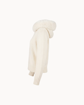Veste à col en fourrure de renard – Blanc