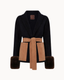 Belted Fur Cuff Coat – Navy/Camel – Cropped